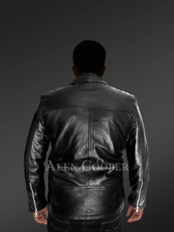 Black Zipper Biker Leather Jacket with Accessorized Cuffs and Front - Image 6