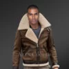 Biker Shearling Jacket in Tan Brown for Men