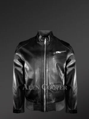Black City Bomber Real Leather Jacket for Men