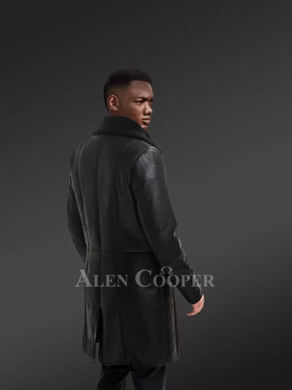 Classy Shearling Long Coat With Nappa Finish For Men - Image 4