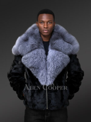 Black Mink Biker Style Jacket for Men