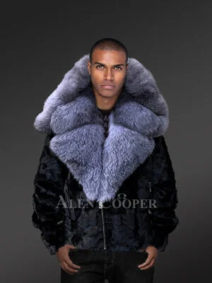 Black Mink Biker Style Jacket for Men