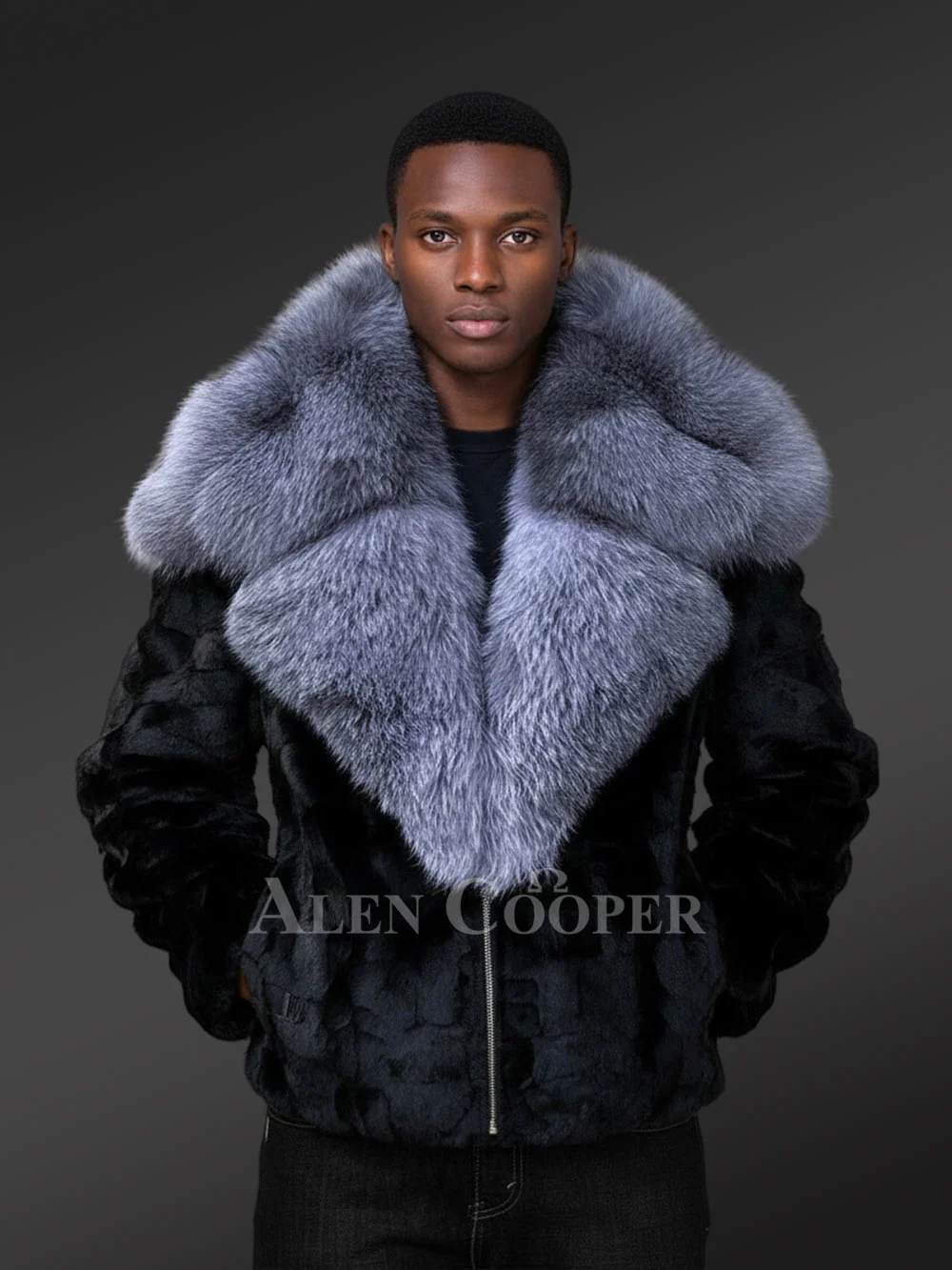 Black Mink Biker Style Jacket for Men