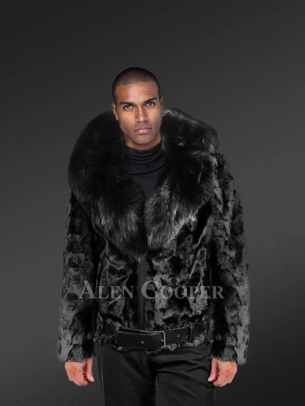 Black Mink Coat with Fox Fur For Men