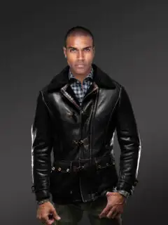 Leather Bomber Jacket with Detachable Hood