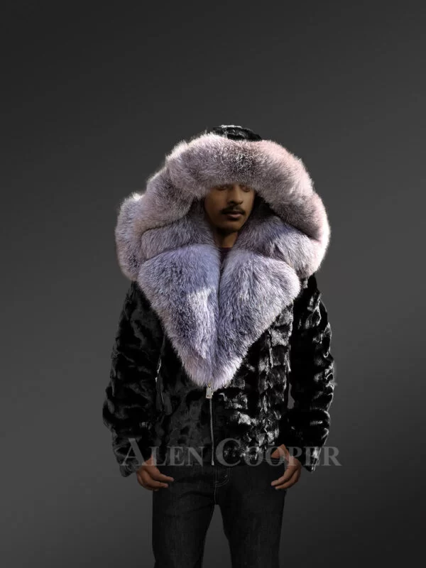 Black Mink Biker Style Jacket for Men - Image 3