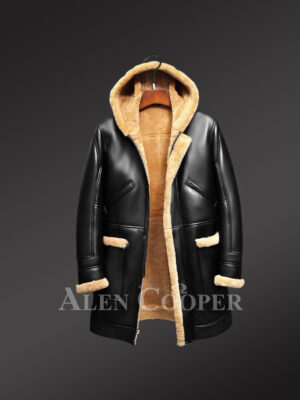 Black winter coat for men from original shearling pelts