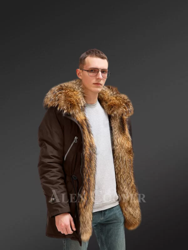 More Stylish and Elegant With Finn Raccoon Fur Hybrid Coffee Parka Convertibles for Men with Rabbit Liner - Image 3