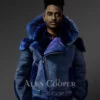 Blue Suede Finish Biker Style Shearling Jacket