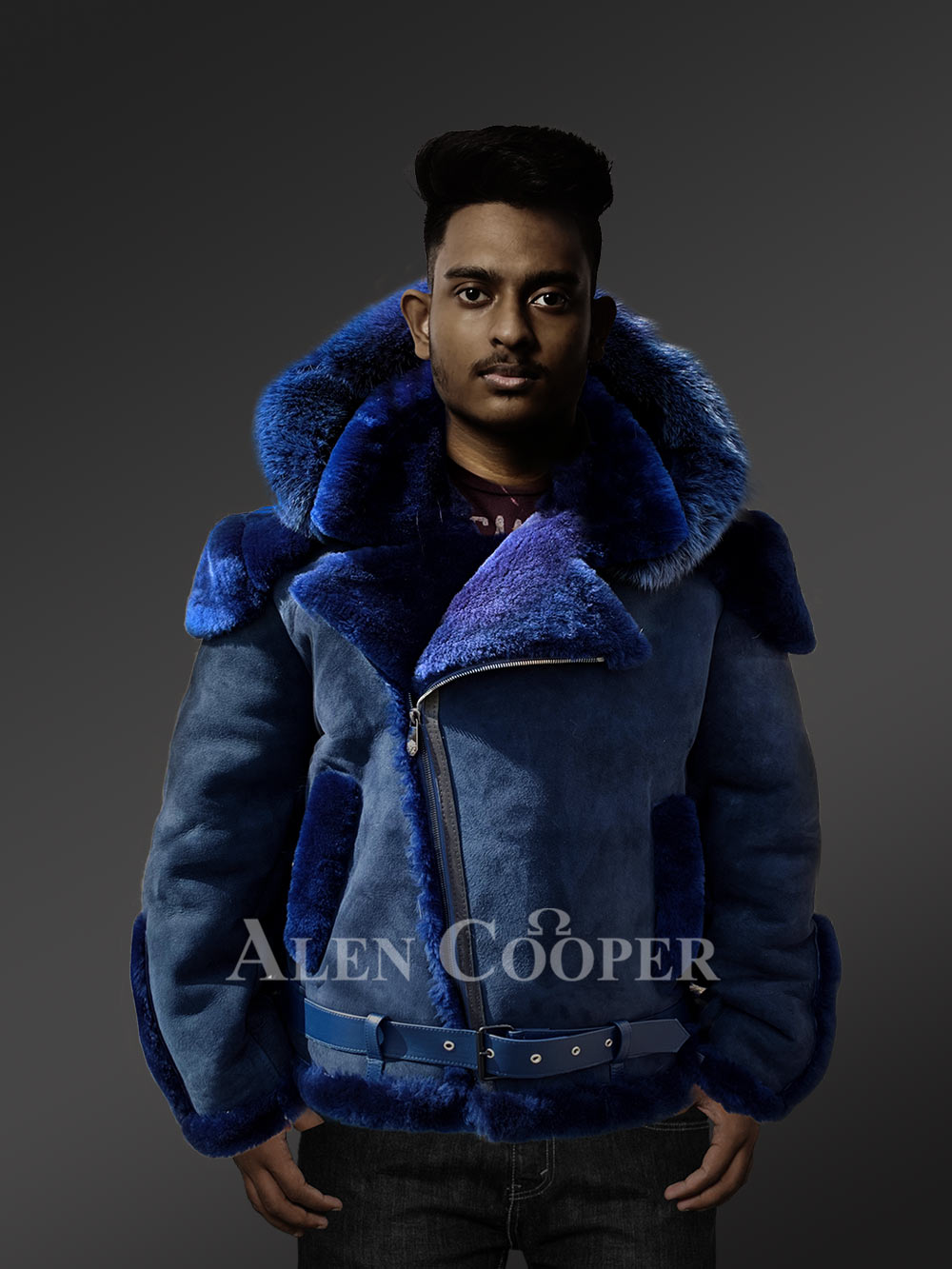 Mens suede jacket with fur sale