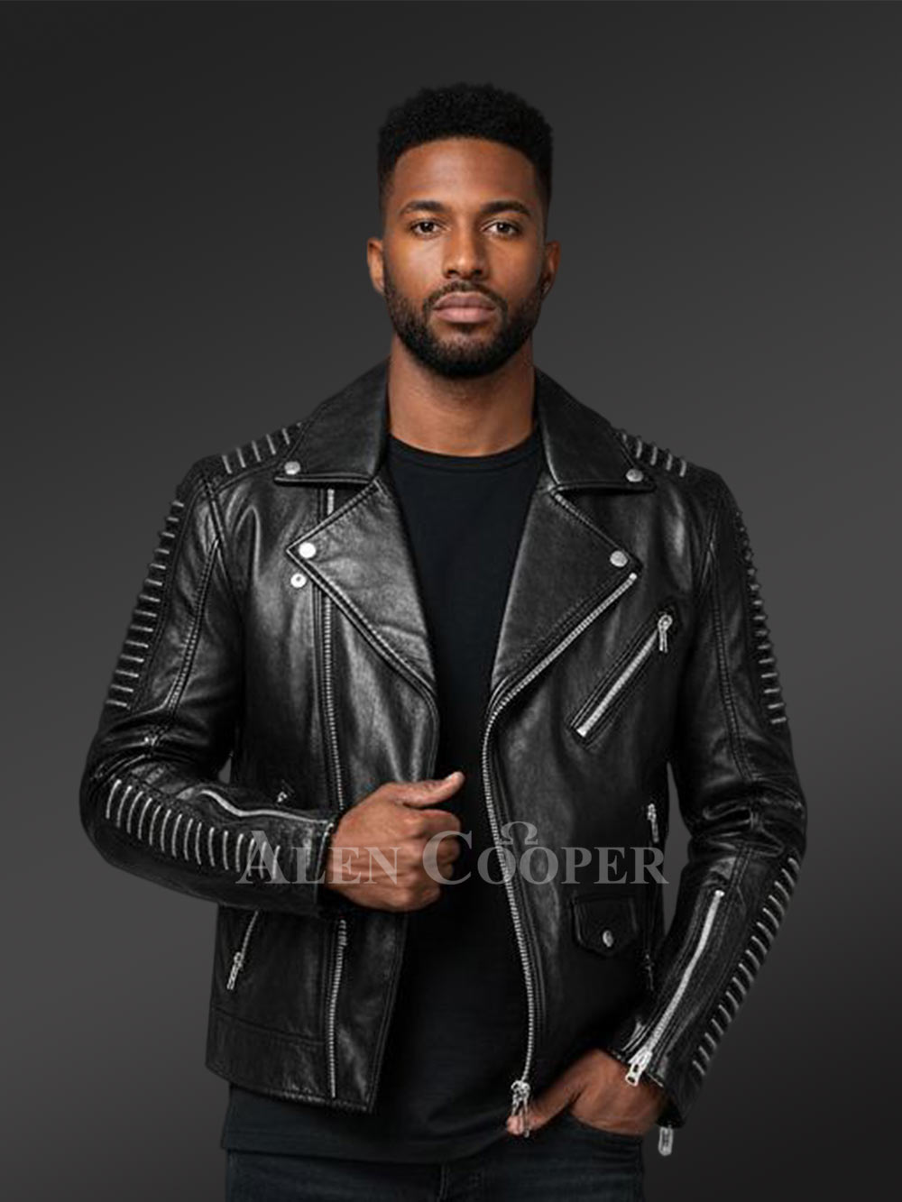 Chic Authentic Leather Jacket with Belt for Stylish Men