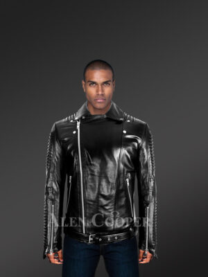 Chic authentic leather jacket with belt for stylish men