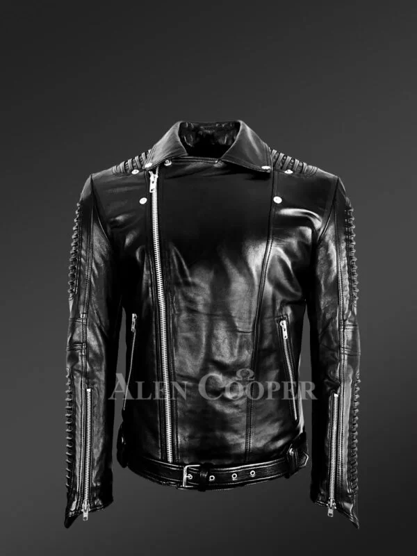 Chic Authentic Leather Jacket with Belt for Stylish Men - Image 4