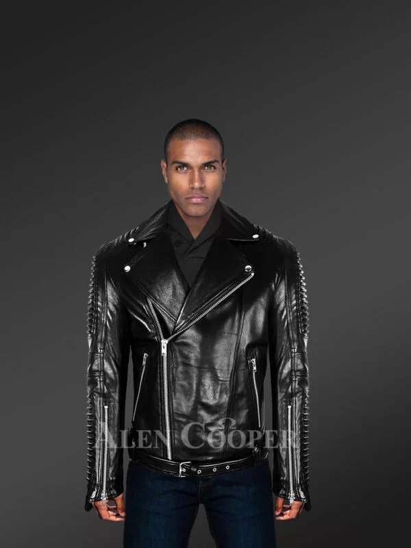 Chic Authentic Leather Jacket with Belt for Stylish Men - Image 2