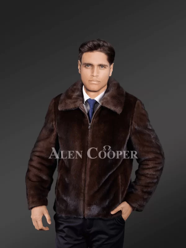 Full Skin Brown Mink Jacket for Men - Image 3