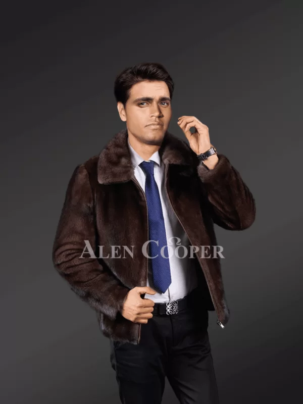 Full Skin Brown Mink Jacket for Men - Image 4