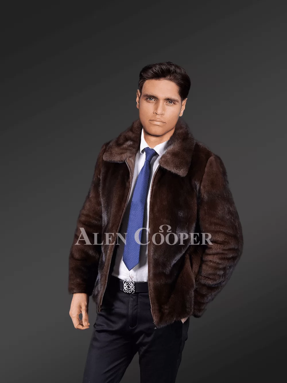 Full skin brown mink jacket for men
