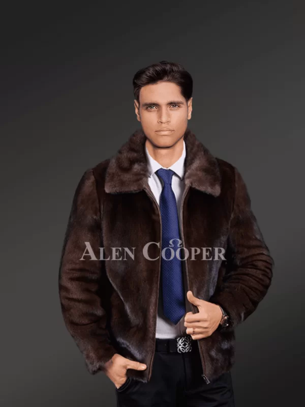 Full Skin Brown Mink Jacket for Men - Image 2