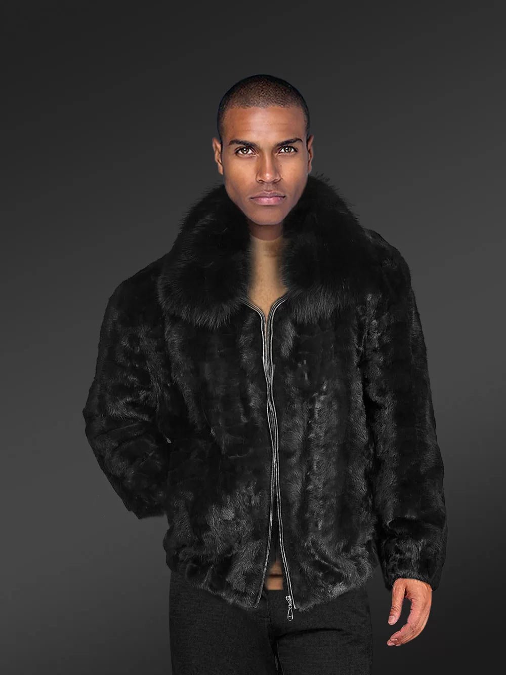 Mink Fur Jacket in Bomber for Men