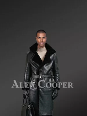 Classy Shearling Long Coat With Nappa Finish For Men