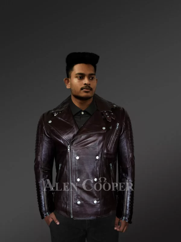 Classy and tasteful Italian-finish leather Jacket in coffee for men