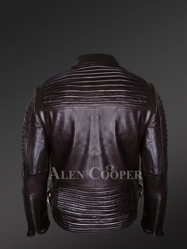 Classy and Tasteful Italian-Finish Leather Jacket in Coffee for Men - Image 5