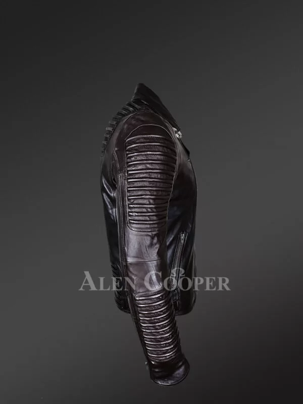 Classy and Tasteful Italian-Finish Leather Jacket in Coffee for Men - Image 4