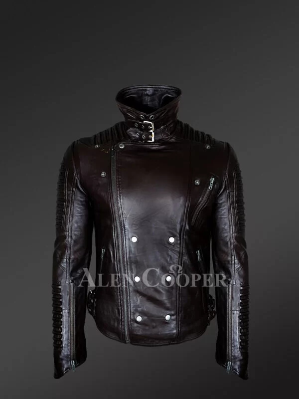 Classy and Tasteful Italian-Finish Leather Jacket in Coffee for Men - Image 3
