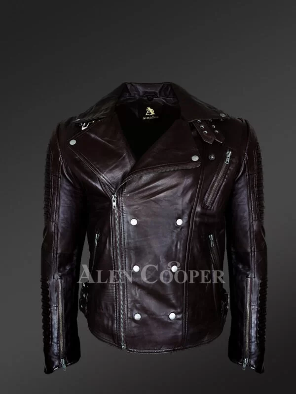Classy and Tasteful Italian-Finish Leather Jacket in Coffee for Men - Image 2