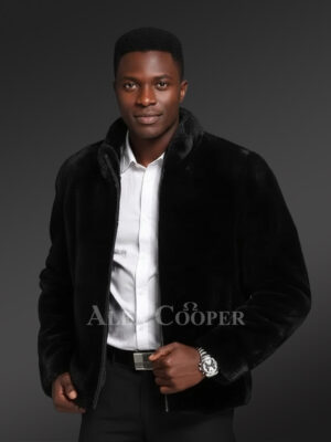 Coat in Mink Fur in a Classic Pitch-Black Shade