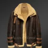 Coffee Brown Shearling Jacket With Cognac Belts