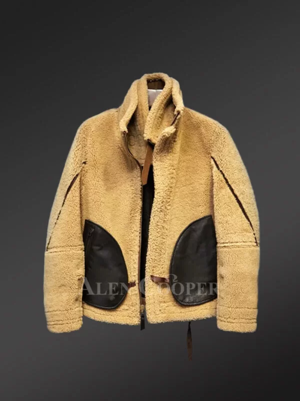 Real Shearling Jacket Men in Coffee Brown with Cognac Belts - Image 6