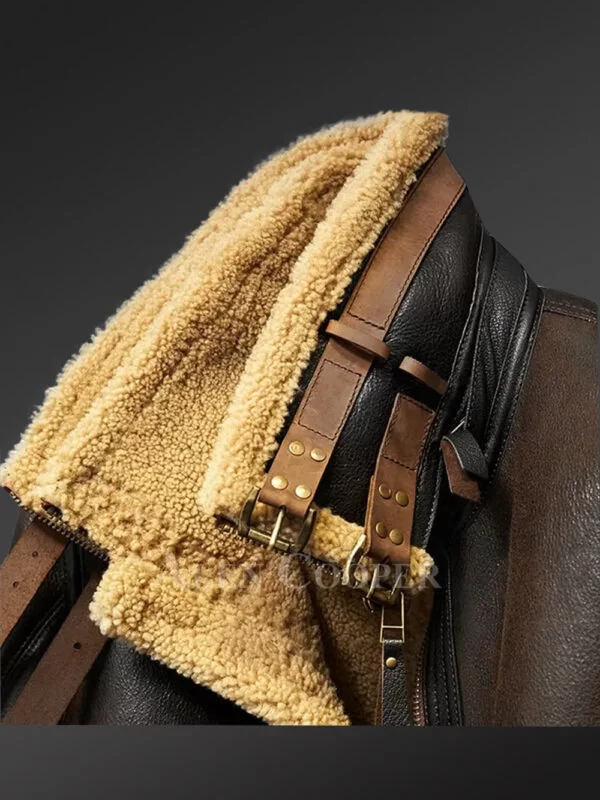 Real Shearling Jacket Men in Coffee Brown with Cognac Belts - Image 5