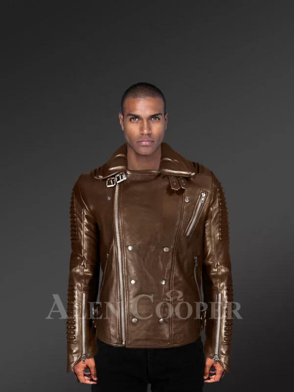 Coffee color Italian-finish leather biker jackets for stylish men