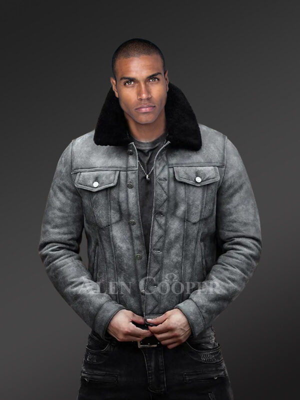Denim Style Authentic Shearling Jacket for Men