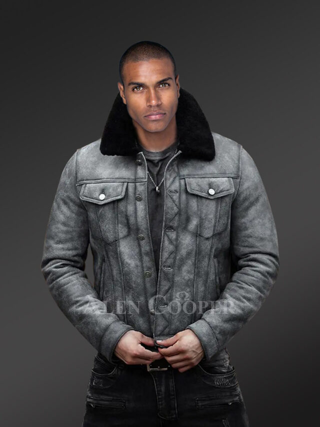 Denim Style Authentic Shearling Jacket for Men