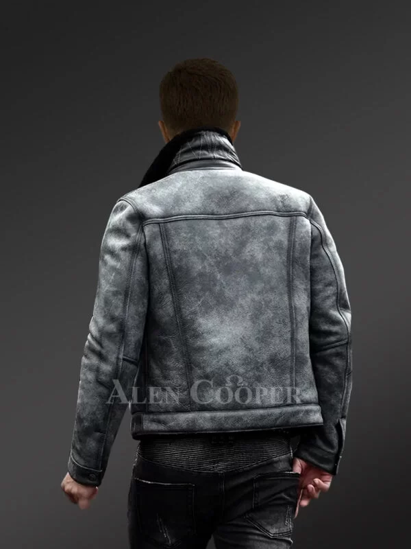 Denim Style Authentic Shearling Jacket for Men - Image 4