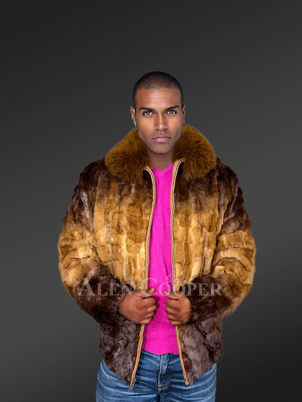 Bomber Mink Fur Men Jacket in Stylish Dual Shades