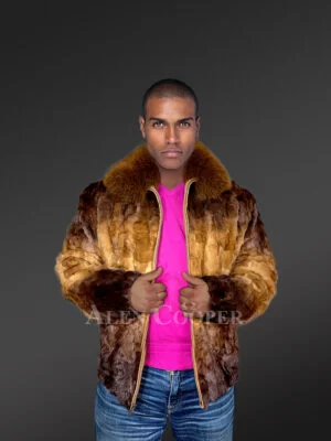 Diamond Sheared Two Tone Whisky Mink Fur Bomber