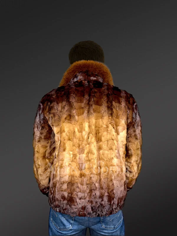 Mink Fur Bomber Jacket with Hood for Men in Golden & Dark Brown Contrast - Image 4