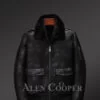 Distressed Black Aviator Style Flight Shearling Jacket