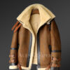 Distressed Brown Zip-Out Collar Shearling Jacket