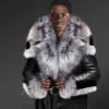 Alen Cooper's Shearling Biker Jacket with Hood Blended With Silver Fox Fur detailed cuffs and hood | Shearling Coat Jackets
