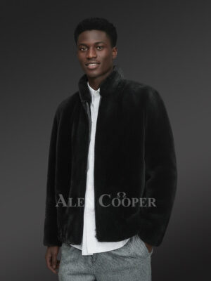Exotic Black Full Skin Mink Fur Coat for Men's