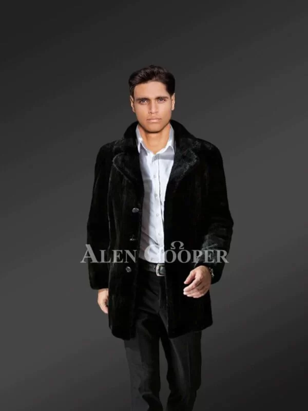 Exotic Black Full Skin Mink Fur Coat for Men - Image 2