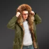 Finn Raccoon Fur Hybrid Green Parka Convertibles For Men