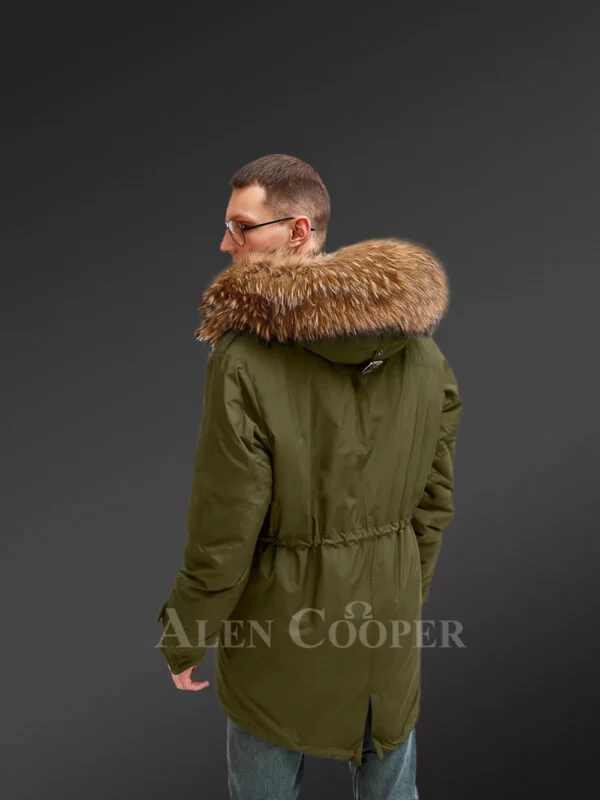 Improve Your Identity with Finn Raccoon Fur Hybrid Green Parka Convertibles for Men with Rabbit Liner - Image 4