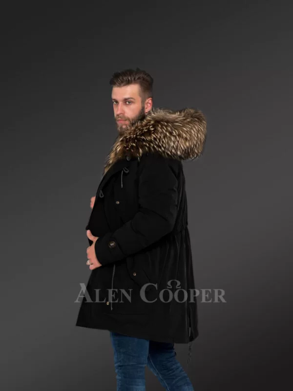 Finn Raccoon Fur Black Hybrid Parka Convertibles for Masculine and Tasteful Men - Image 3