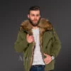 Finn raccoon fur hybrid Green parkas for trendy and elegant men view