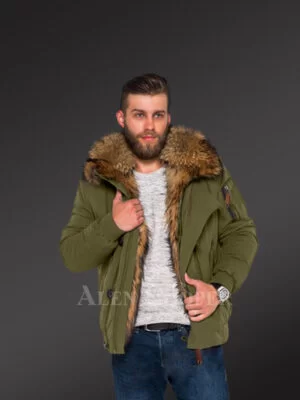 Finn raccoon fur hybrid Green parkas for trendy and elegant men view